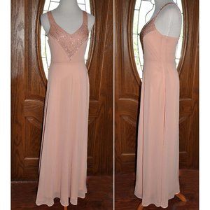 Forever 21 Pastel Peach V-Neck Beaded Formal Evening Gown Size 2